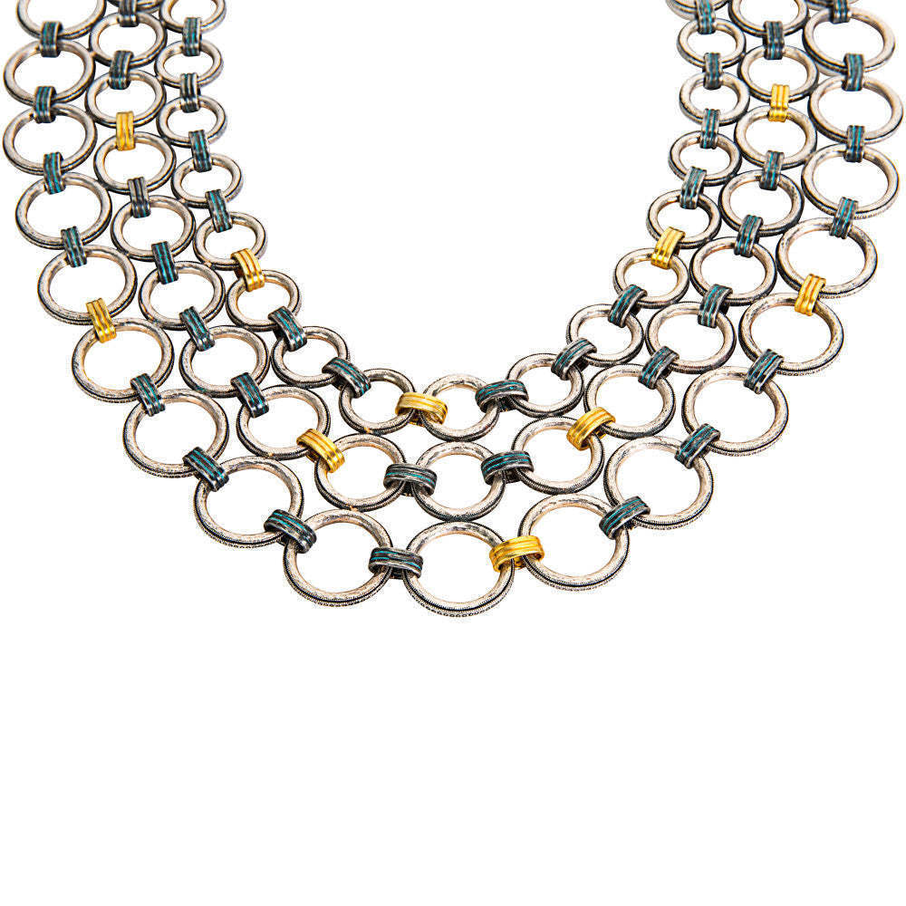 Gurhan Hoopla Multi Strand Necklace Sterling Silver & 24K Yellow Gold MSRP 7325